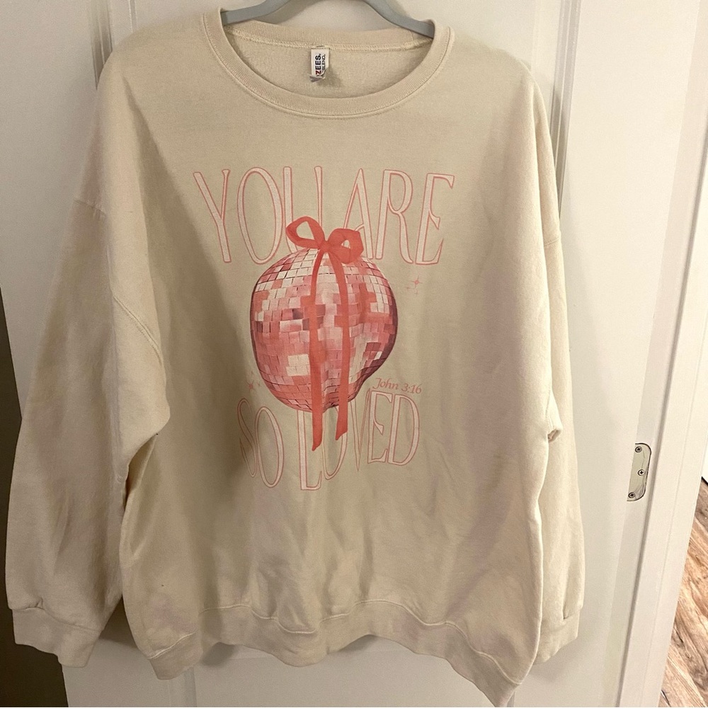 Jerzees Nublend Cream Sweatshirt with Pink Disco Christian Graphic